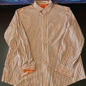 Izod Men's Orange and Blue Striped Dress Shirt